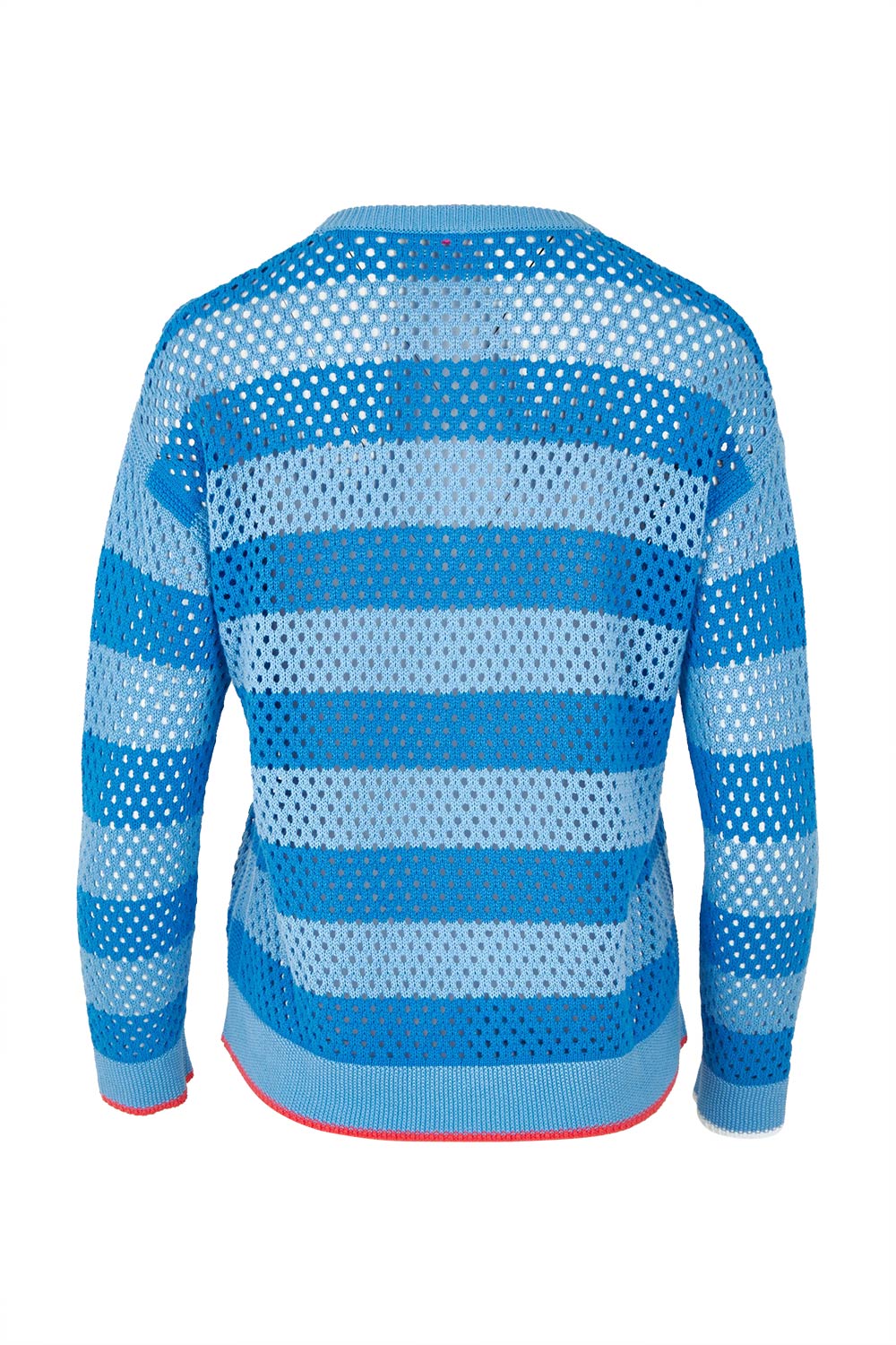 Product shot of the Pointelle Zip Cotton Cardi in colour Blue (Blue), from the back