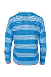 Product shot of the Pointelle Zip Cotton Cardi in colour Blue (Blue), from the back