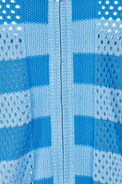 Product shot of the Pointelle Zip Cotton Cardi in colour Blue (Blue), detail