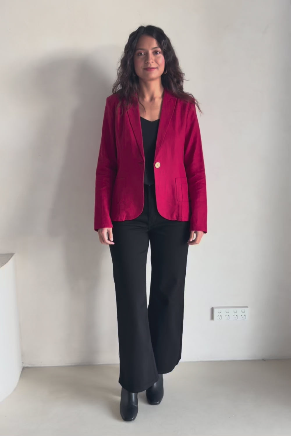 Preloved Cotton Linen Blazer – Red