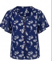 Cute As A Button Printed Cotton Blend Blouse - Blueposie