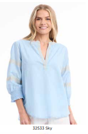 Essentials Embroidered Cotton Top - Sky