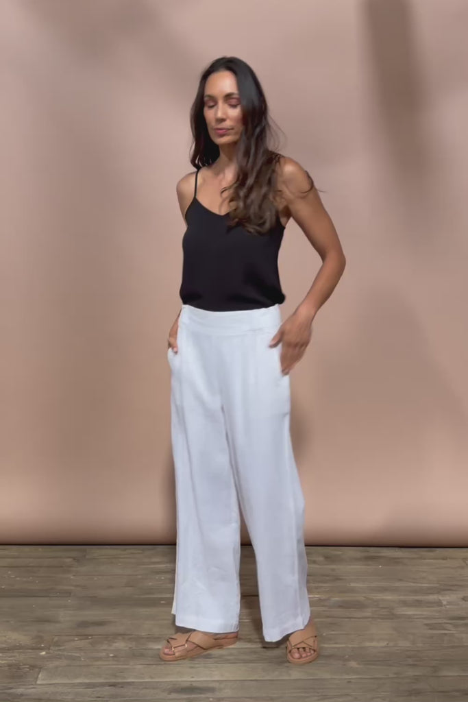 Linen Wide Leg Pant - White