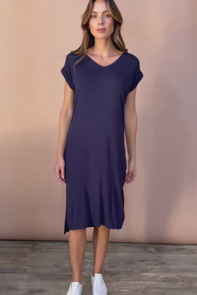 The Mid Length Tee Dress - Navy