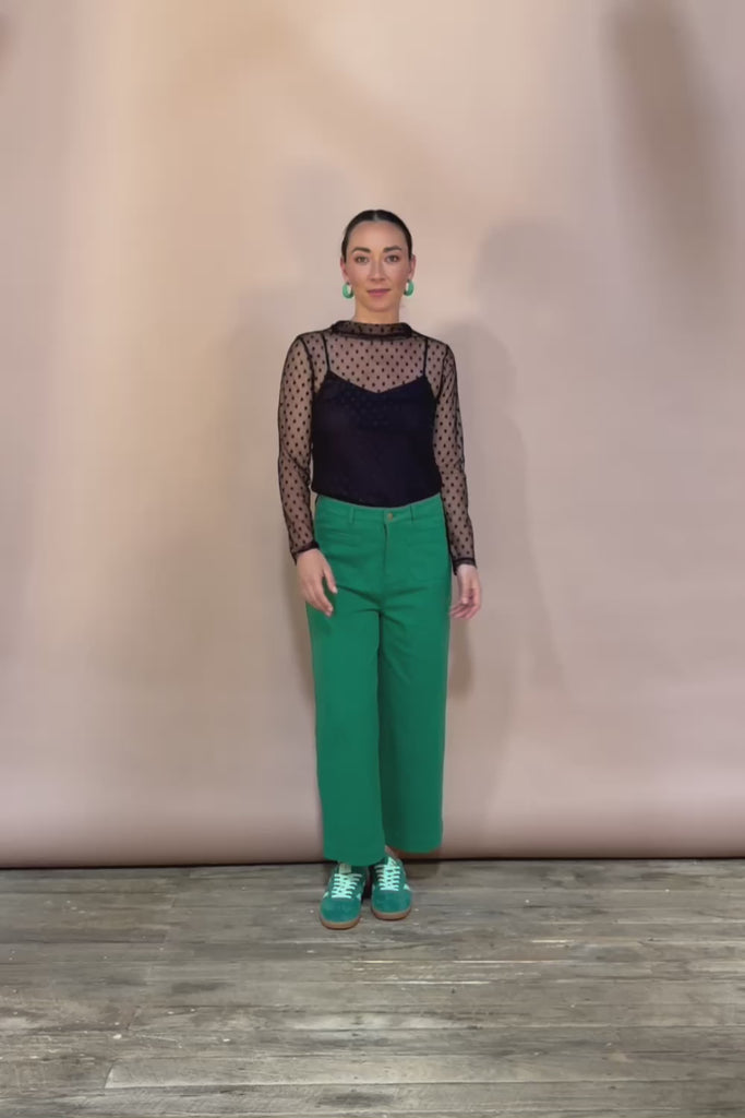 Cropped Denim Patch Pocket Jean - Green