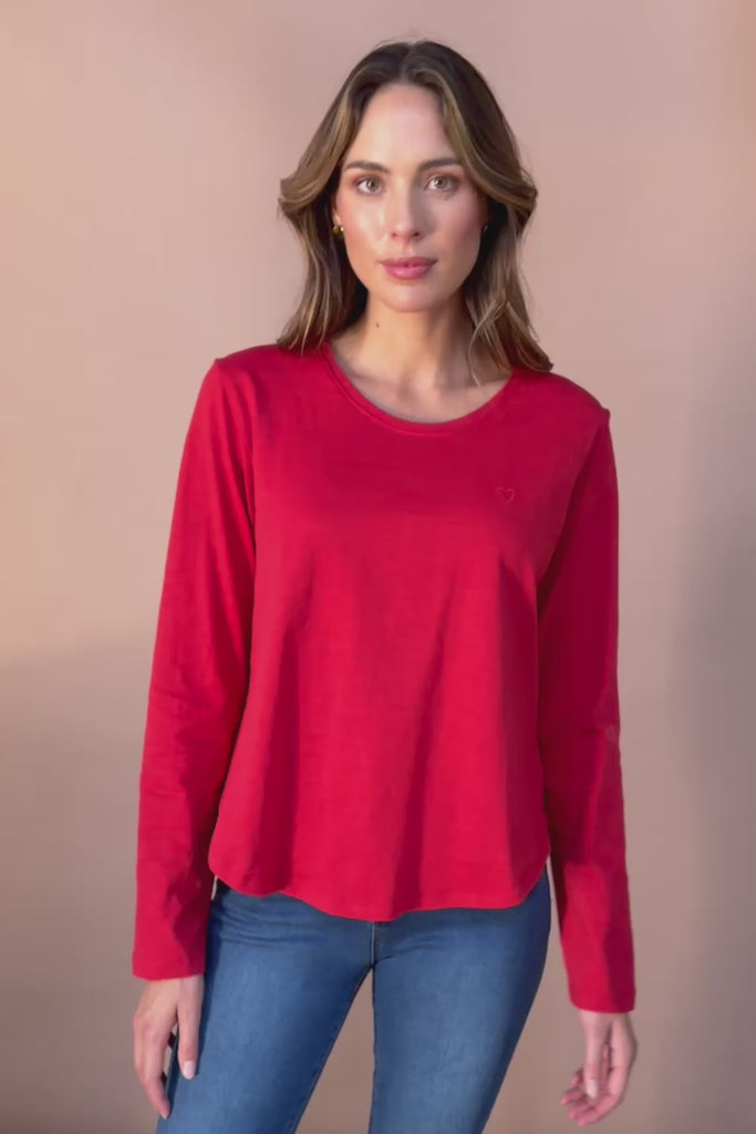 Fundamental Everyday Cotton Long Sleeve Tee - Cranberry
