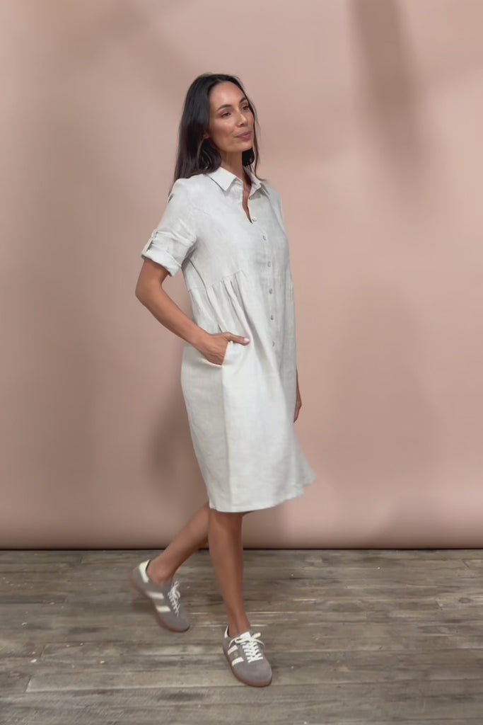 Linen Shirt Maker Dress - Natural