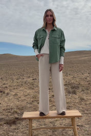 Wear As You Will Cotton Denim Shirt Jacket - Sage