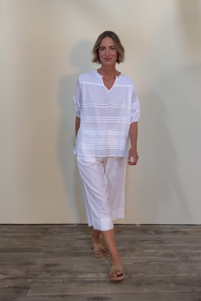 Essentials Pleated Cotton Top - White
