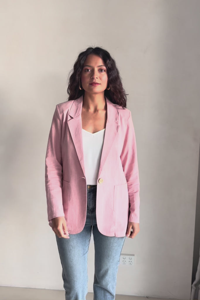 Cotton Linen Longline Blazer – Softblush