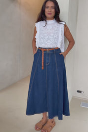 Sparking Joy Denim Panelled Skirt - Denim