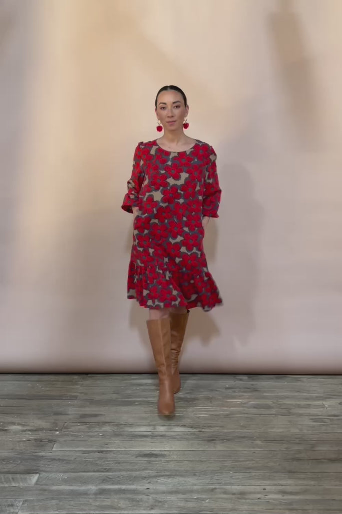 Cotton Frill Hem Dress - Poppy