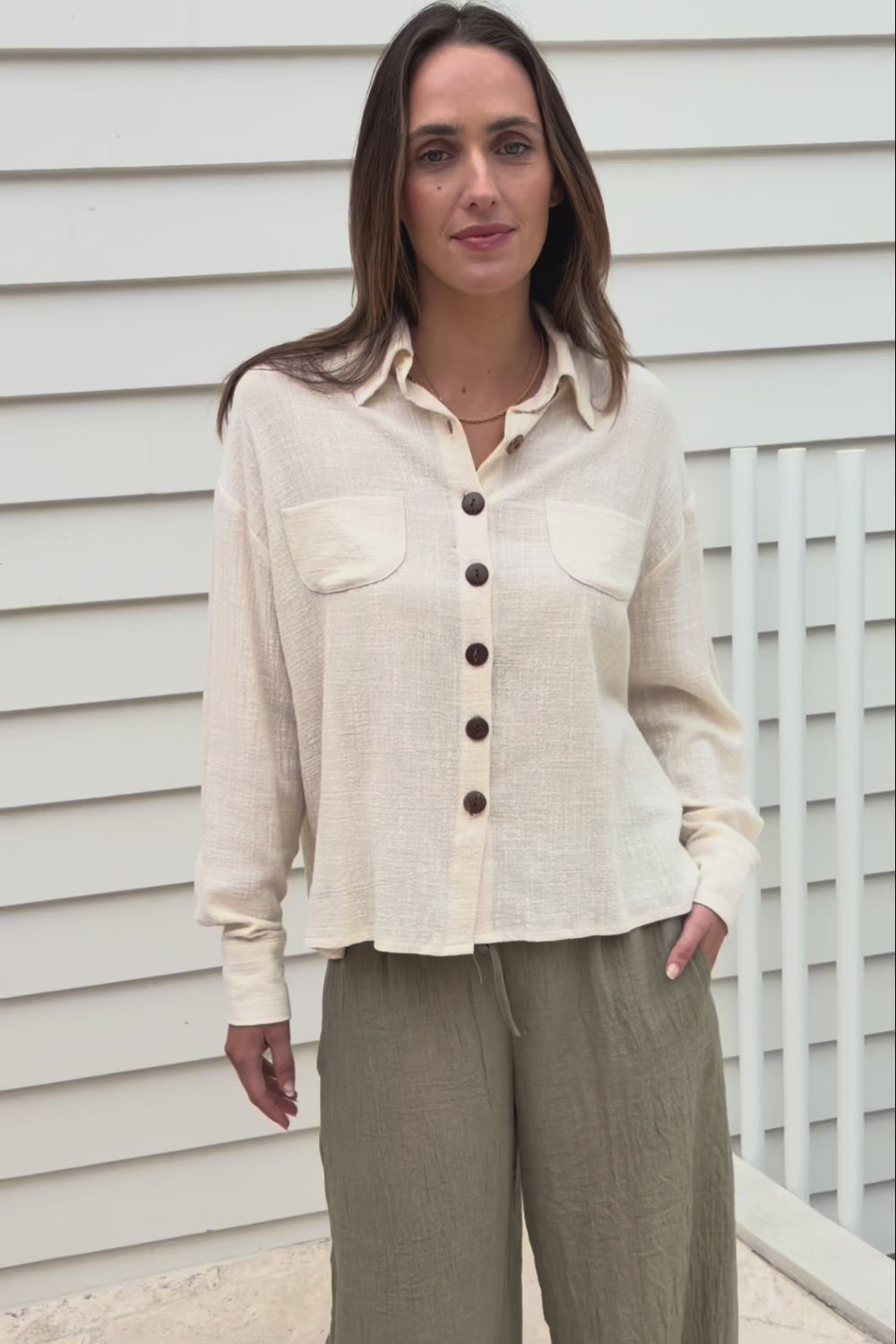Cute As A Button Cotton Shirt - Birch