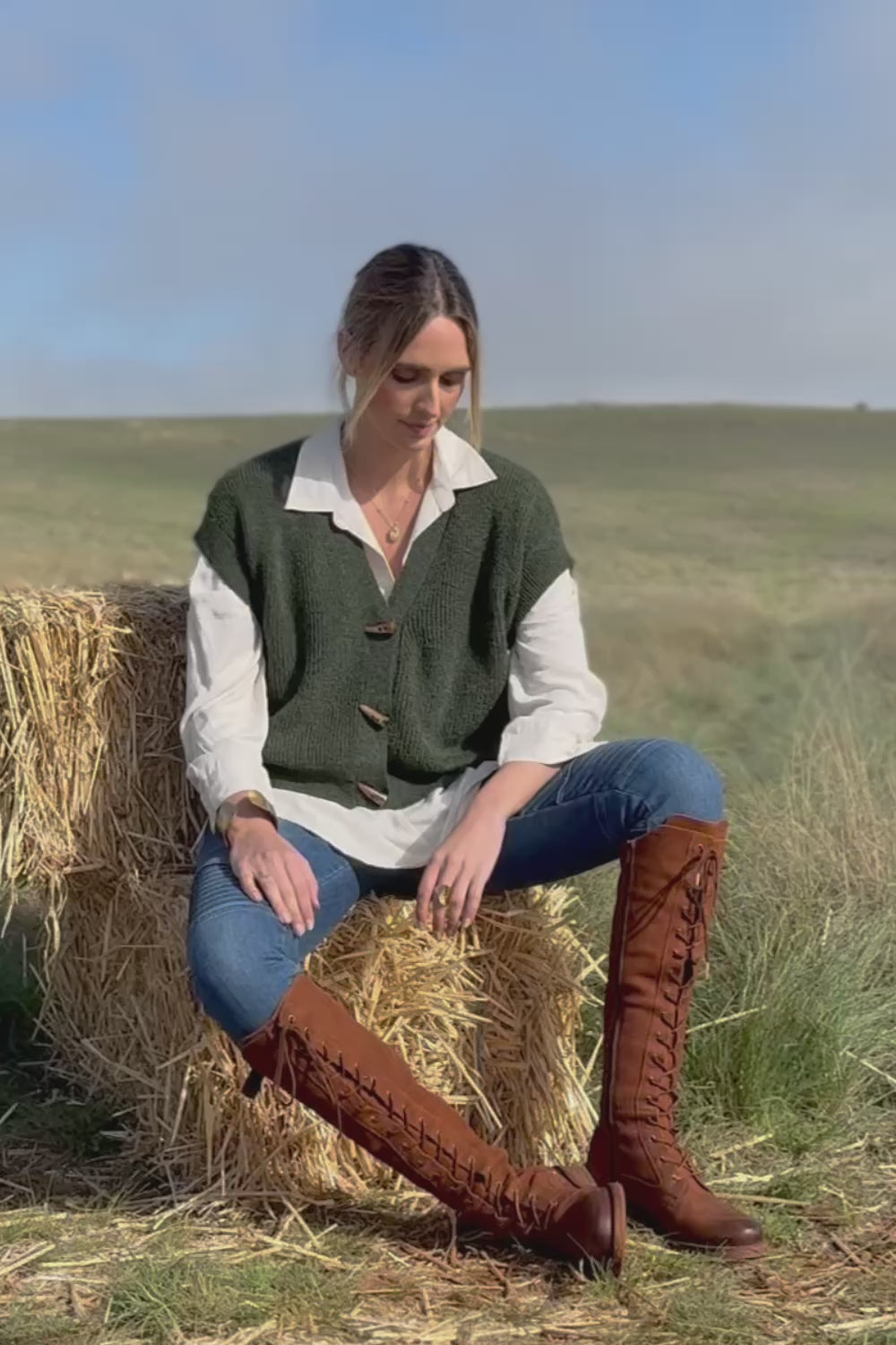 Found My Friend Recycled Knit Sleeveless Cardi - Pine