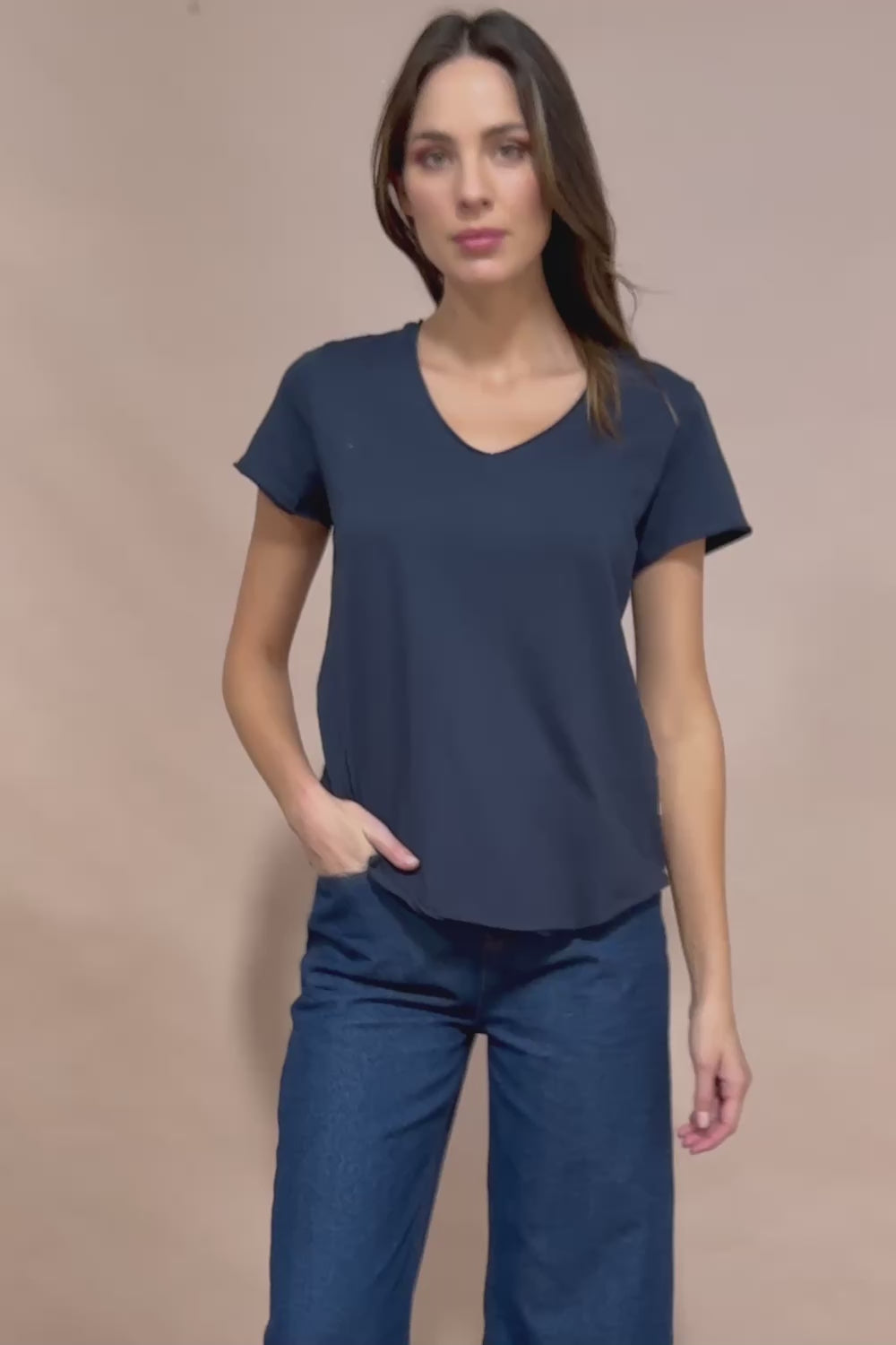 Fundamental Pima Cotton Vee Tee - Navy