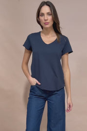 Fundamental Pima Cotton Vee Tee - Navy
