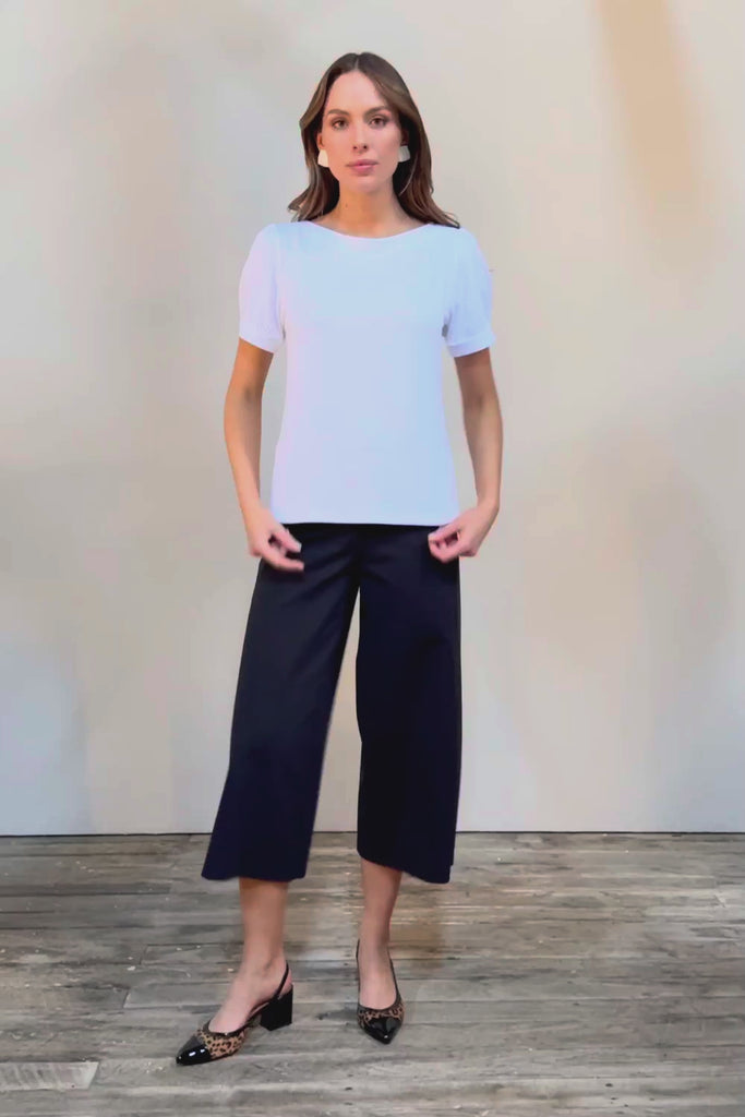 The Bamboo Boat Neck Short Sleeve Top - Snow