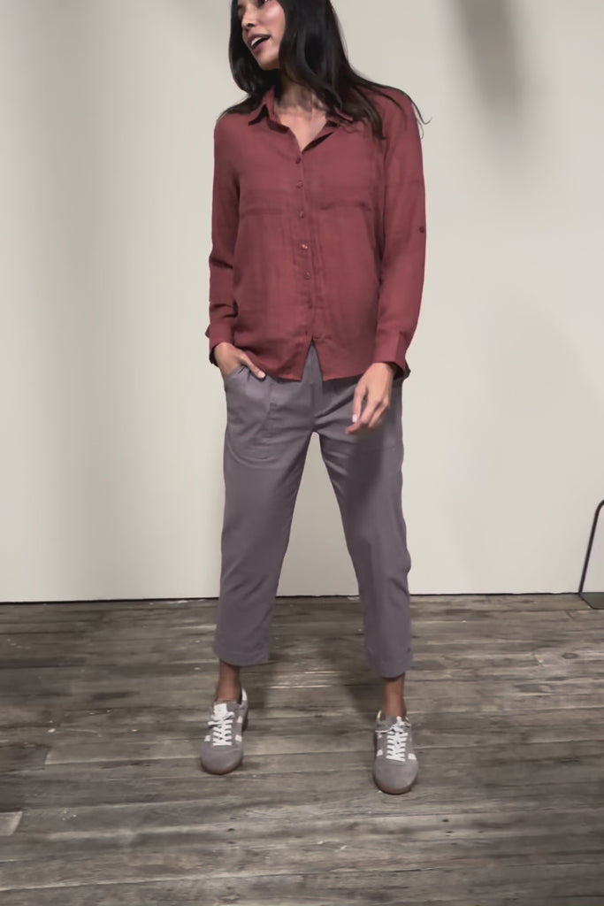 The Elastic Waist Pull On Patch Pocket Pant – Coffee