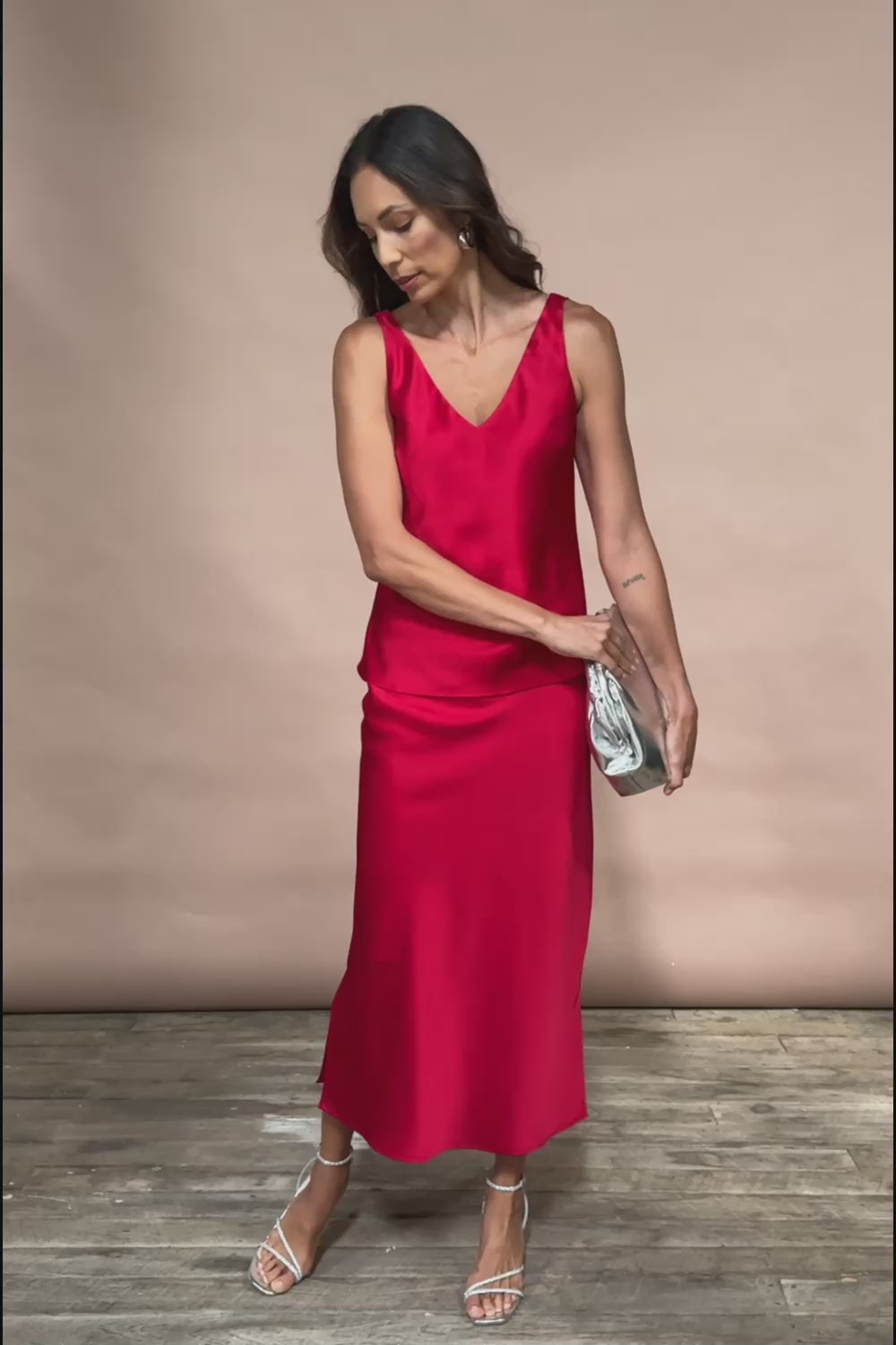 Loulou Satin Camisole - Red