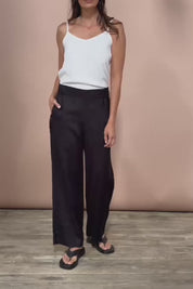 Linen Wide Leg Pant - Black