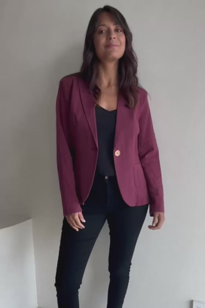Cotton Linen Blazer - Wine