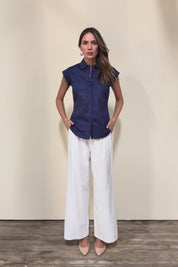 The Cap Sleeve Cotton Stretch Shirt - Indigoblue
