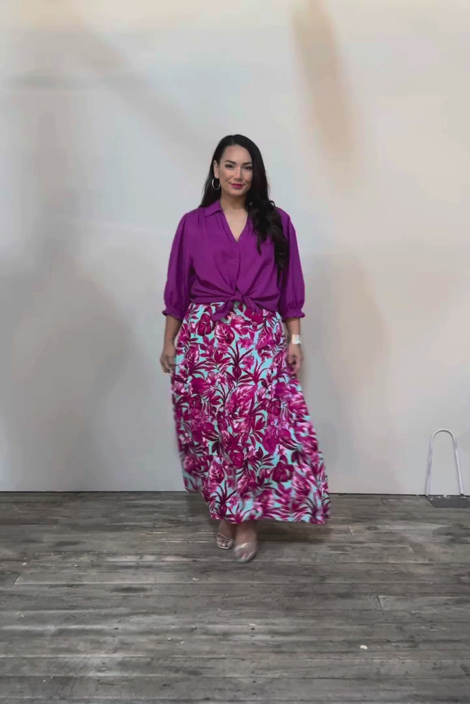Belle Luxe Shirred Sleeve Shirt - Magenta