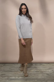 The Luxe Faux Suede Straight Maxi Skirt – Tan