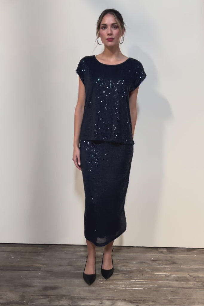 Reegan Sequin Top – Navy