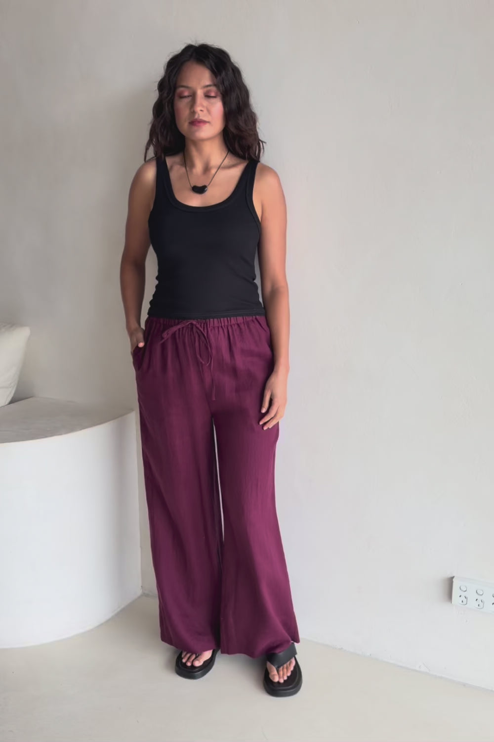 Linen Drawstring Pant – Plum