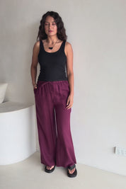 Linen Drawstring Pant – Plum