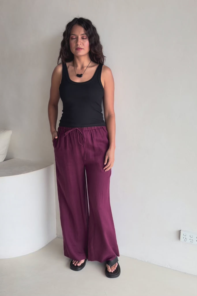 Linen Drawstring Pant – Plum