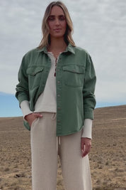 Wear As You Will Cotton Denim Shirt Jacket - Sage
