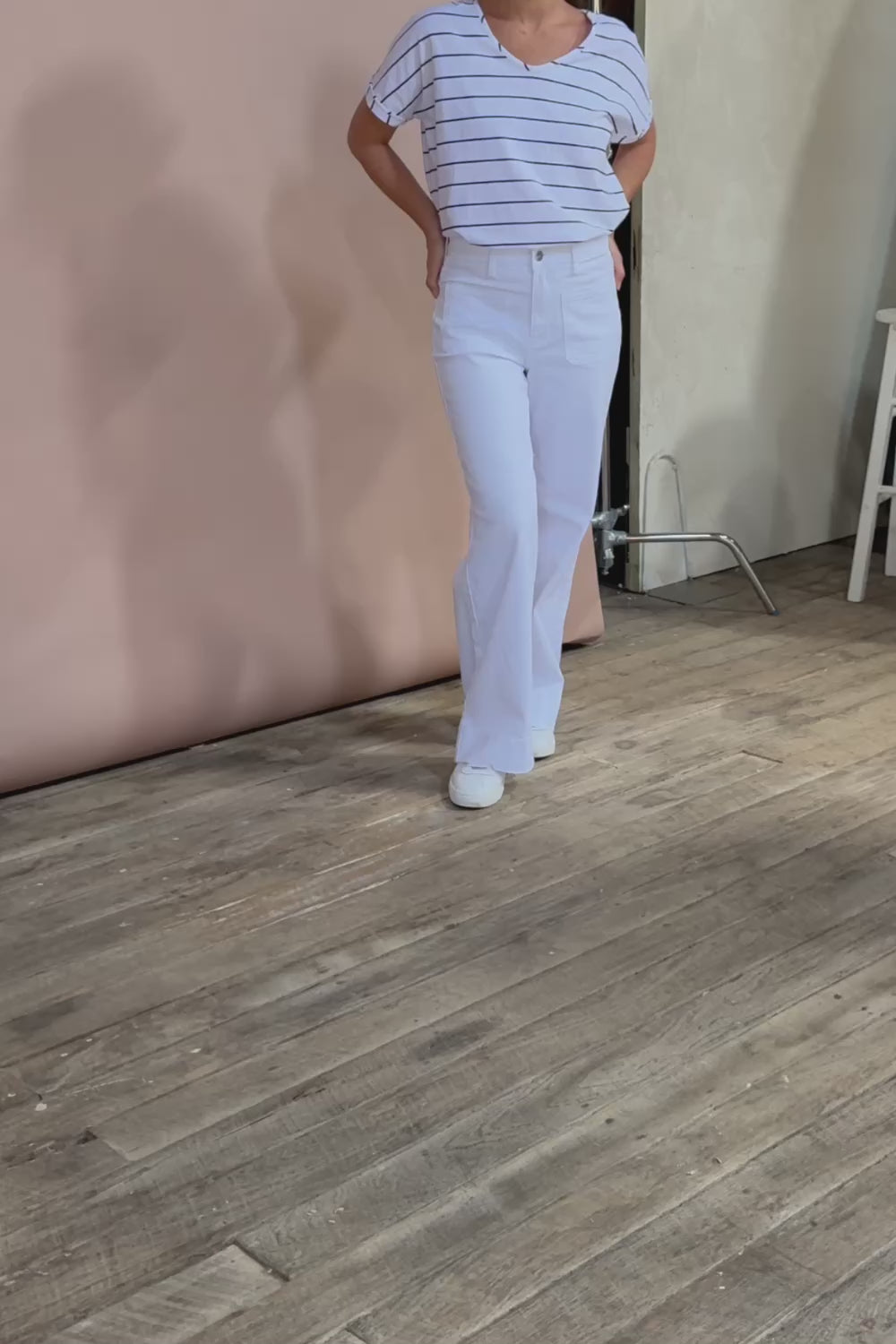 Katie High-Waisted Front Pocket Wide Leg Jean - White