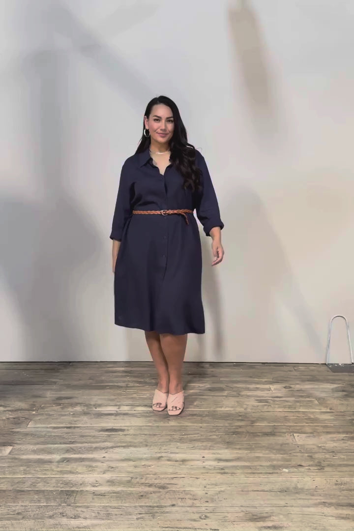 Belle 3 Way Linen Blend Shirtmaker Dress - Navy
