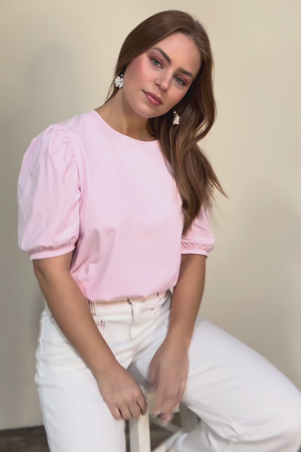 Cotton Jersey Puff Sleeve Top – Pink