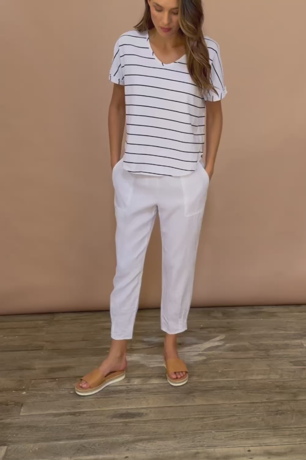 Pull On Linen Pant - White