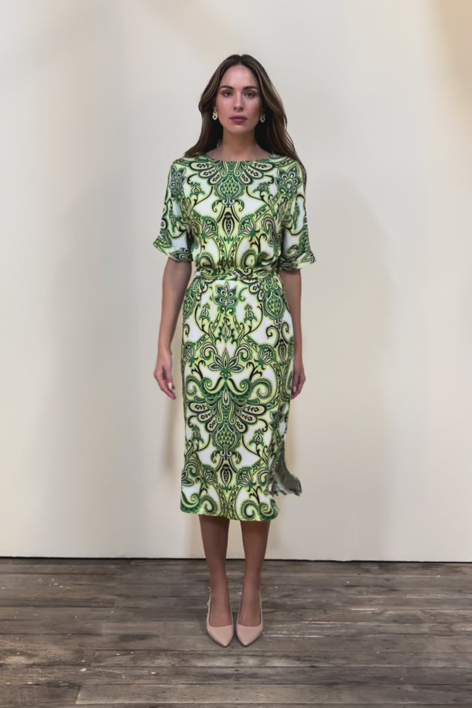 The Luxe Printed Kimono Sleeve Dress - Green