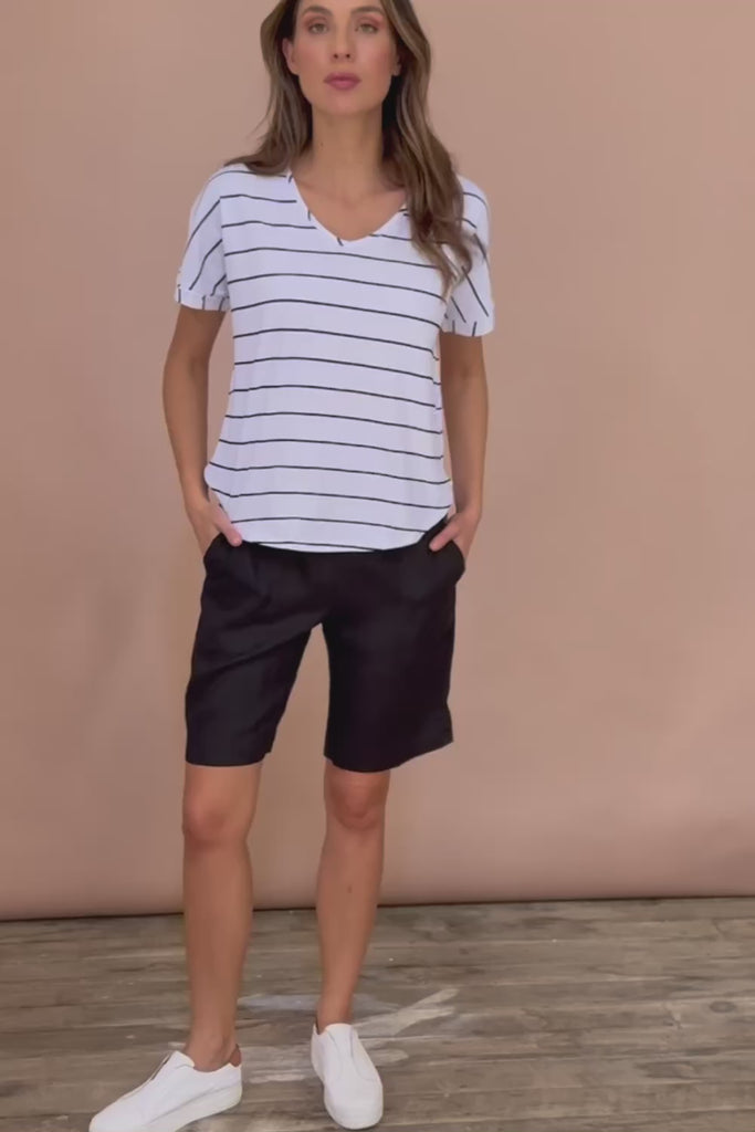 Jersey Waist Linen Short - Black
