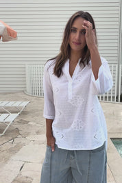 Cool Ease Embroidered Cotton Shirt – White