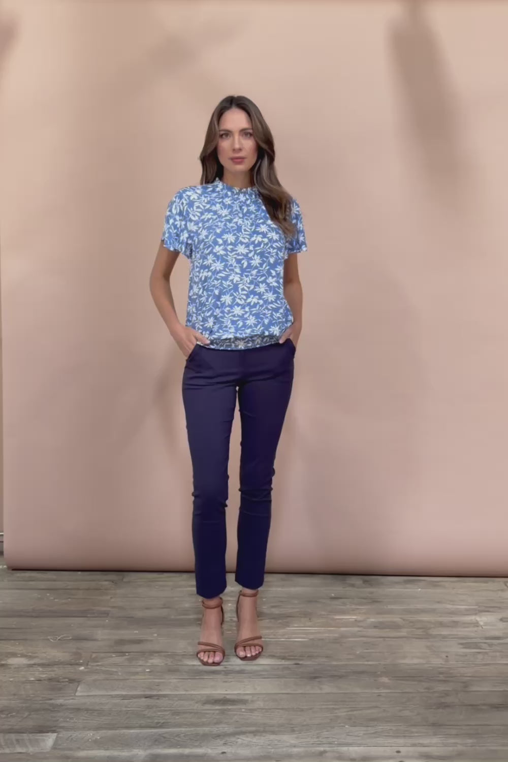 The Shirring Detail Printed Top - Bluefleur