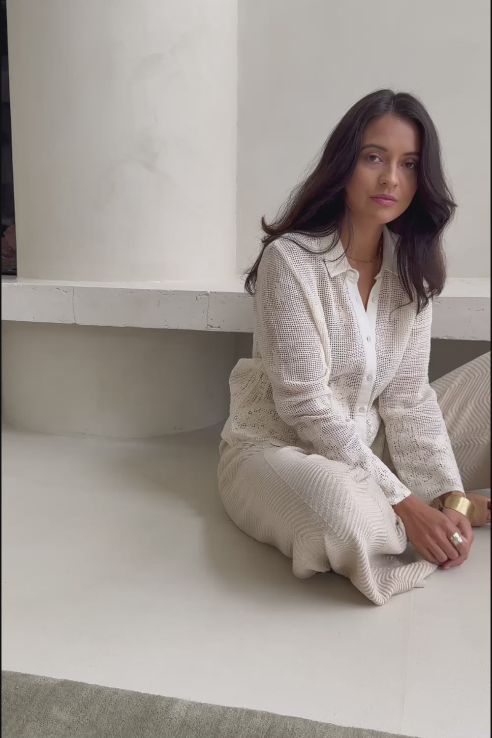 Sweet Escape Embroidered Cotton Mesh Shirt - Cream
