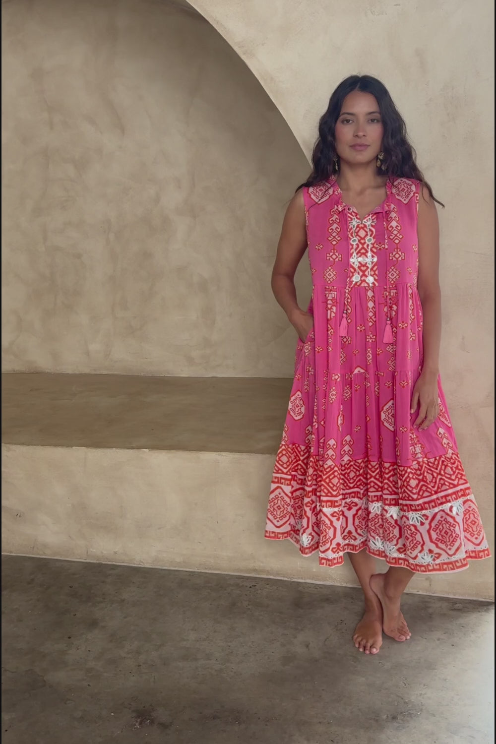 Jim Jim Falls Cotton Dress - Pinkorange