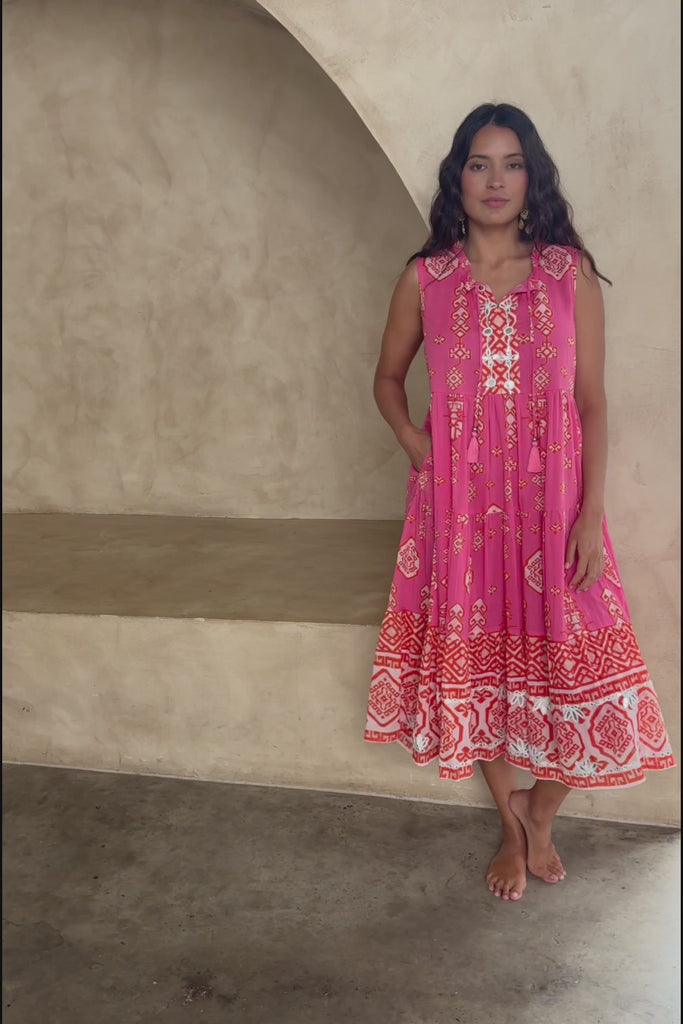 Jim Jim Falls Cotton Dress - Pinkorange