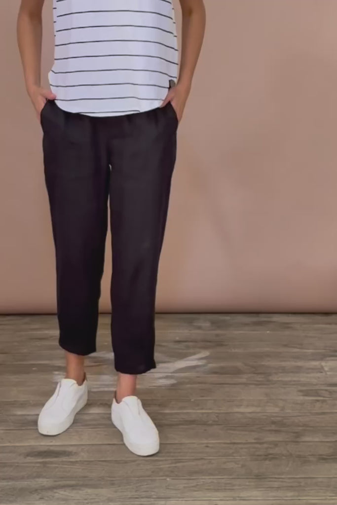 Pull On Linen Pant - Black