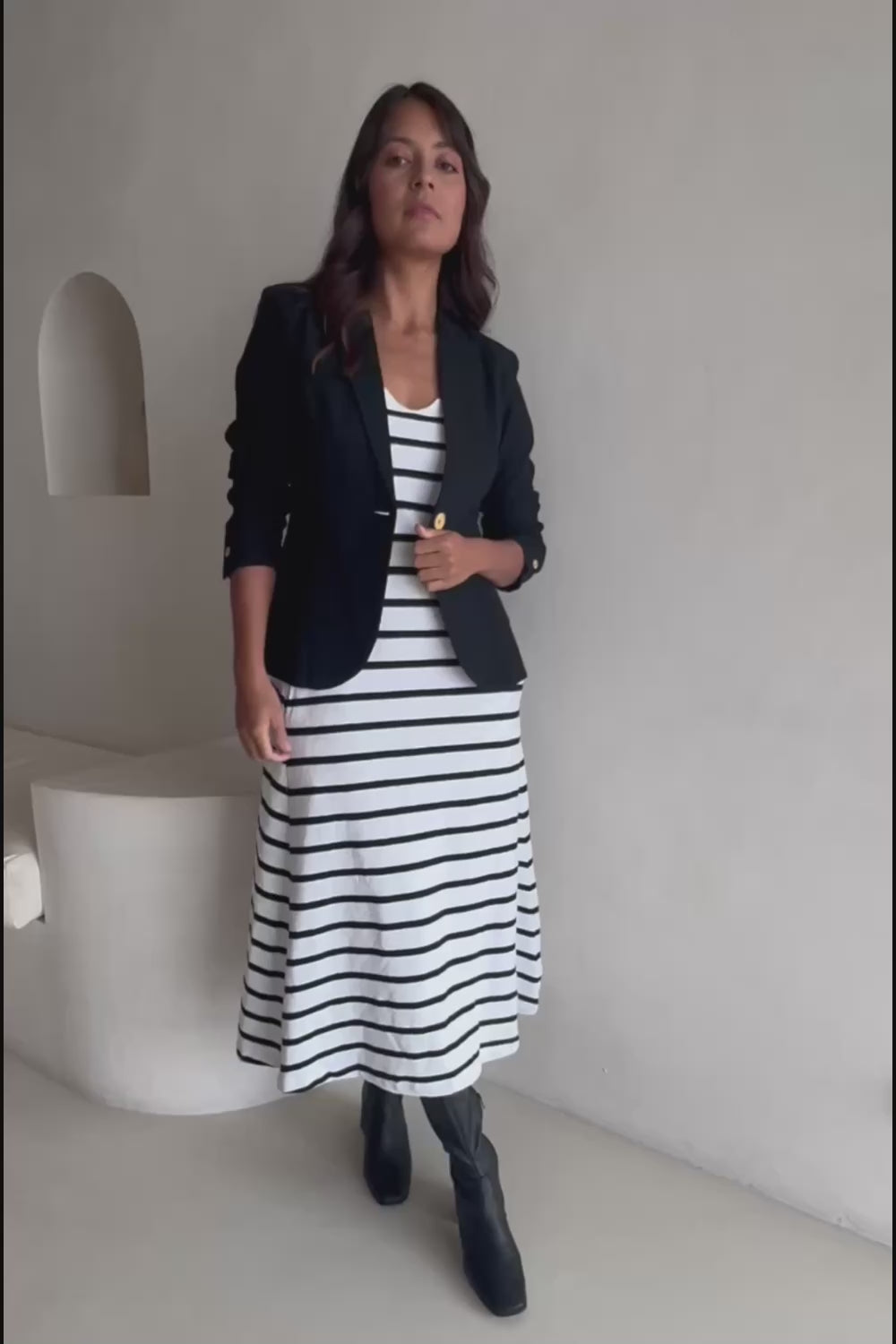 Cotton Linen Blazer - Black