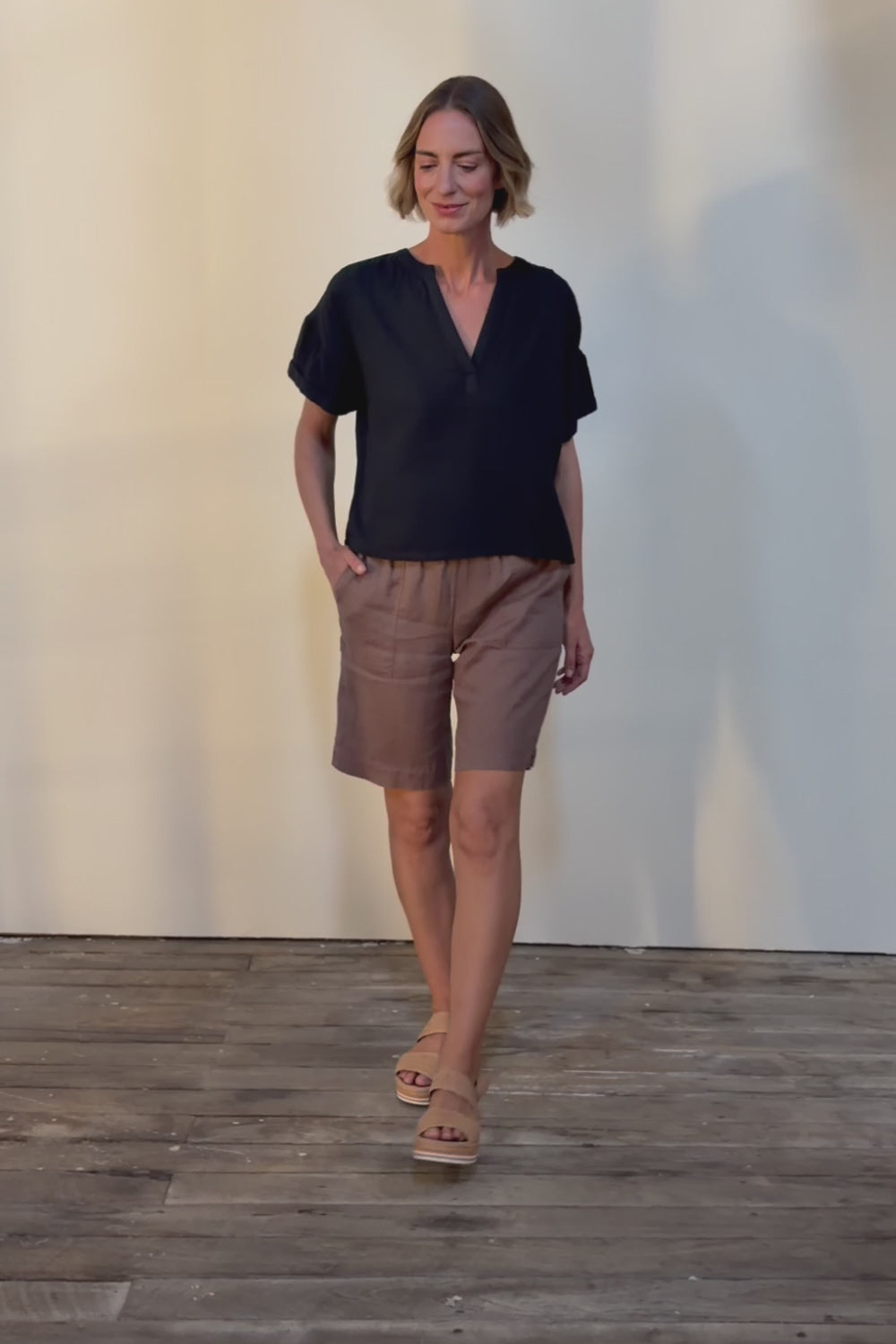Jersey Waist Linen Short - Mocha