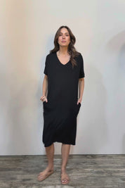 The Pack & Go Luxe Bamboo Pull On Dress with Pockets - Black