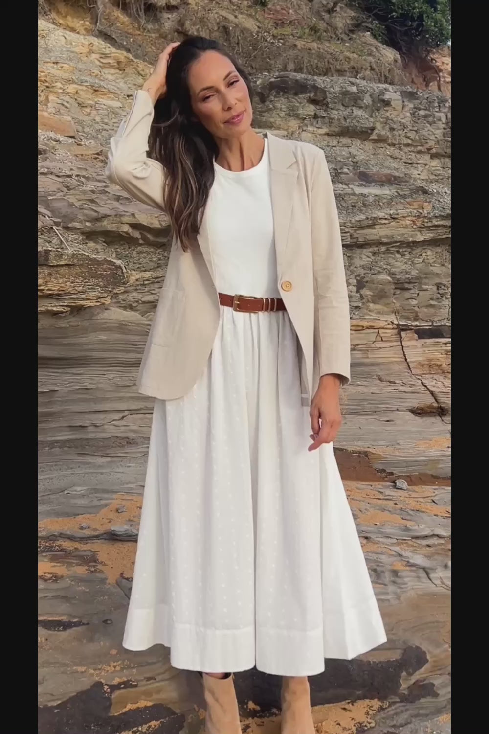 Cotton Linen Longline Blazer - Sand