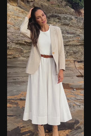 Cotton Linen Longline Blazer - Sand